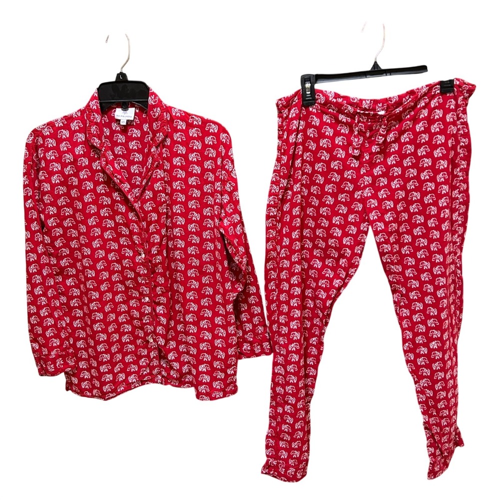 Pax Philomena Pajama Set XS Red Elephant Print Cotton Excellent